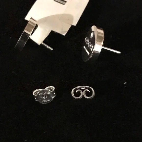 Authentic Gucci Trademark Logo .925 Sterling Silver Round Stud Earrings - Picture 6 of 15